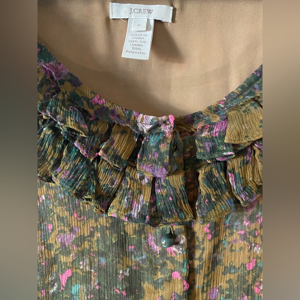 J. Crew Multicolor Ruffle Neck Blouse - Picture 2 of 2